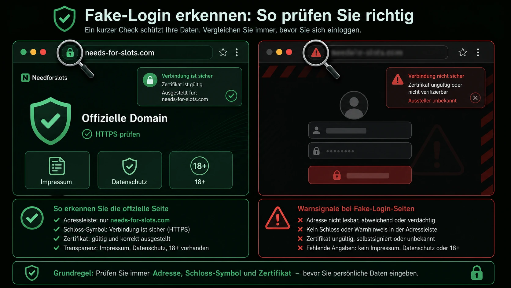 Offizielle Domain und Fake-Login-Seiten erkennen